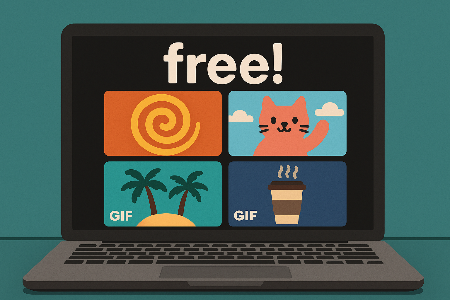 a laptop with gifs and the words free!