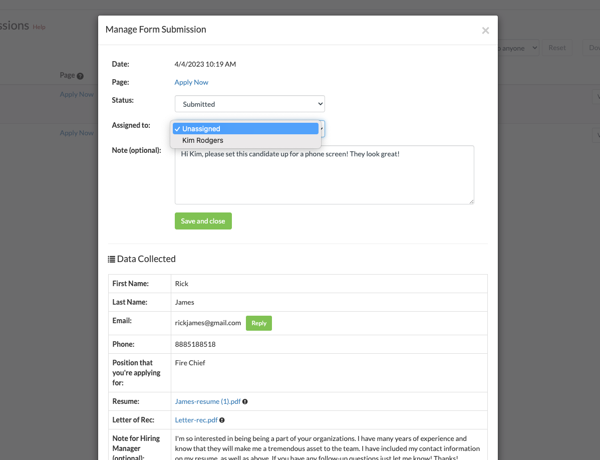 screenshot of form management tool