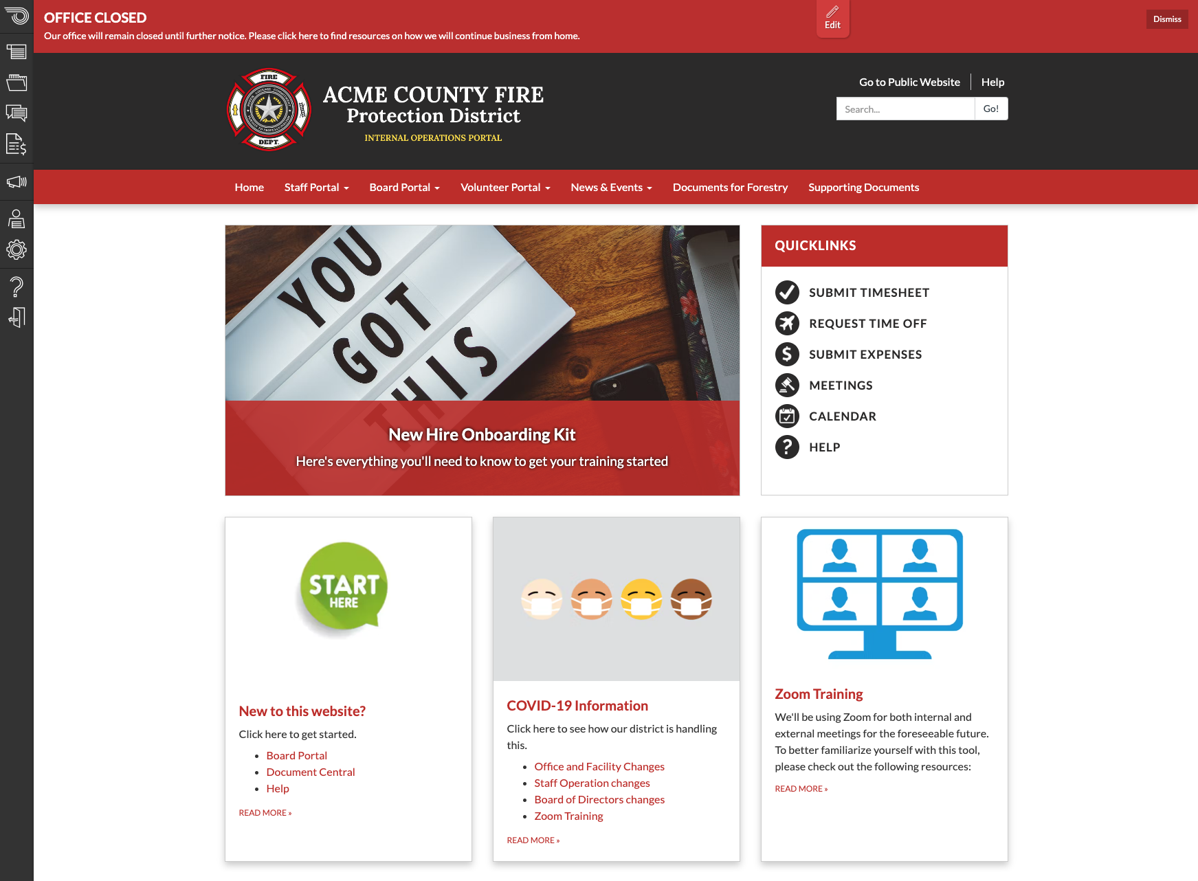 Screenshot of ACME County Fire - Employee Portal