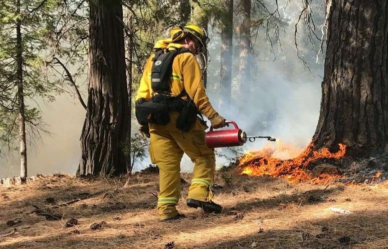 Lockwood firefighter with a driptorch